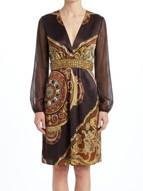 Single Dress Bejeweled Bold Print Silk Dress NEW- Sz. Sm